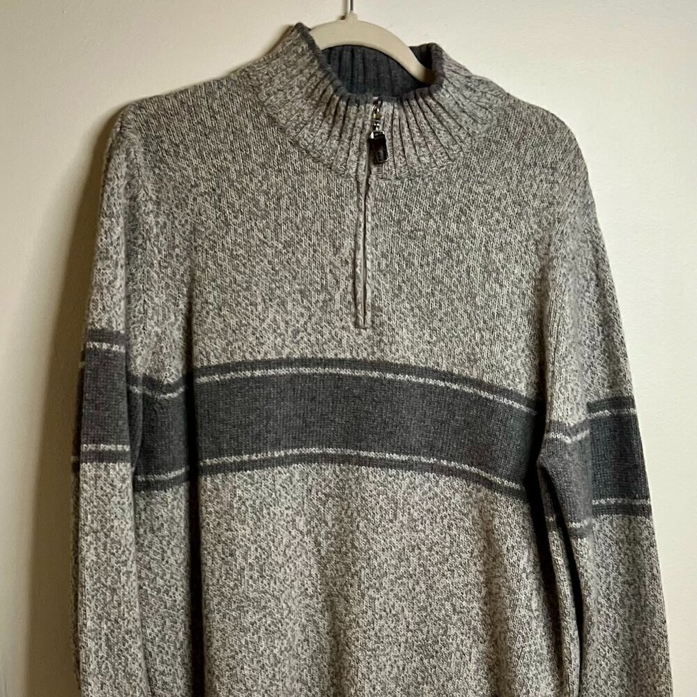 Gianetti Mens Gray Knit 1/4 Zip Wool Knit Sweater Size L